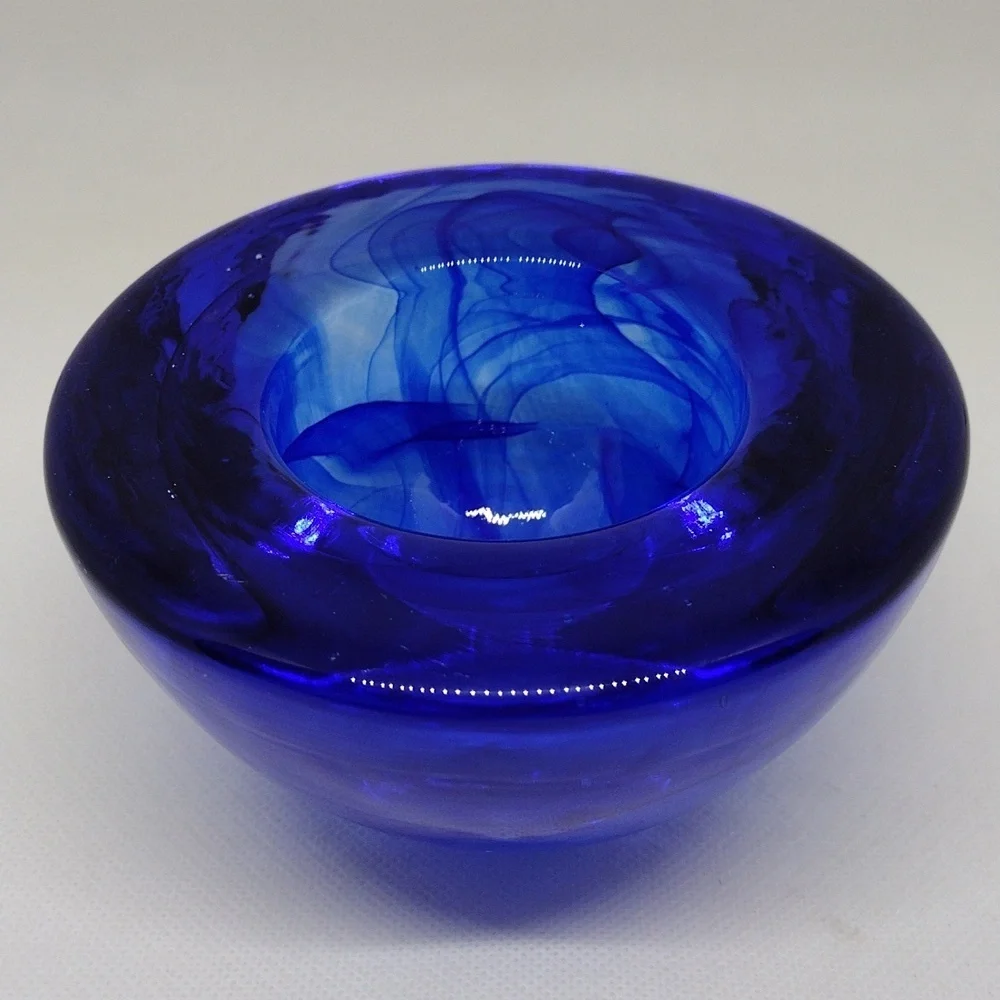 Cobalt‎ Blue Swirled Art Glass Votive Candle Holder